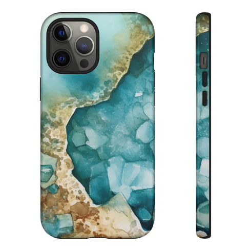 Aquamarine inspired Geode in Watercolor - Impact Resistant Phone Case iPhone 12 Pro Max Glossy
